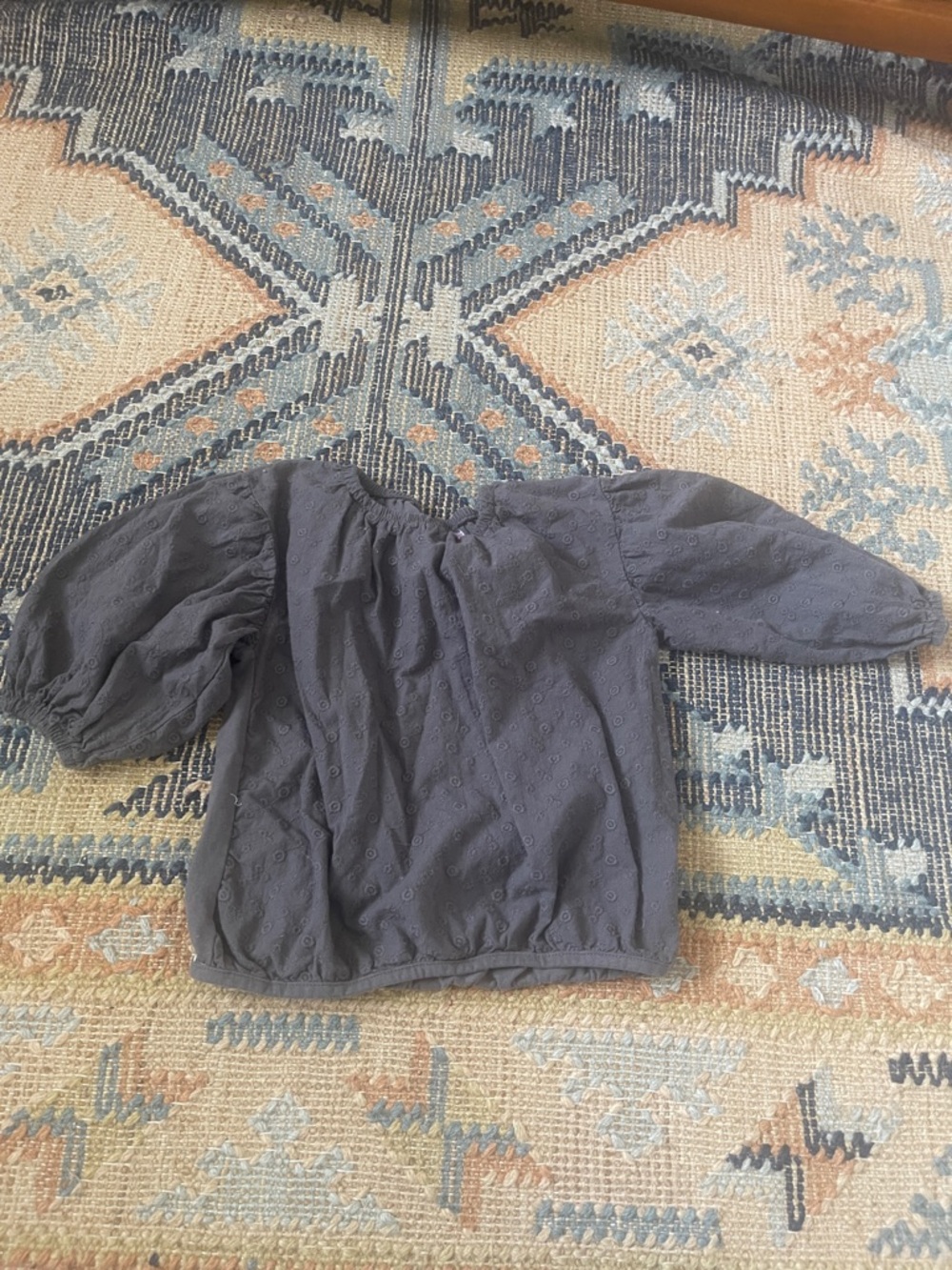 Zara Charcoal Eyelet Puff Sleeve Top